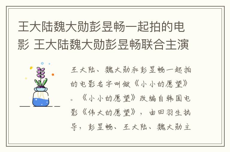 王大陆魏大勋彭昱畅一起拍的电影 王大陆魏大勋彭昱畅联合主演了什么电影