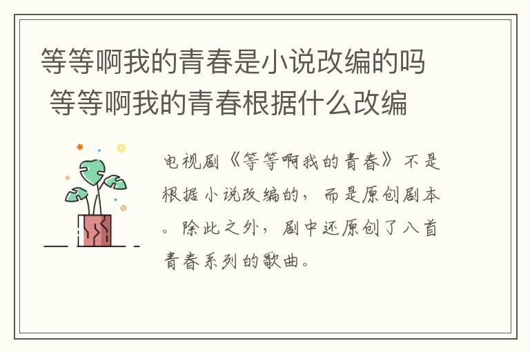 等等啊我的青春是小说改编的吗 等等啊我的青春根据什么改编